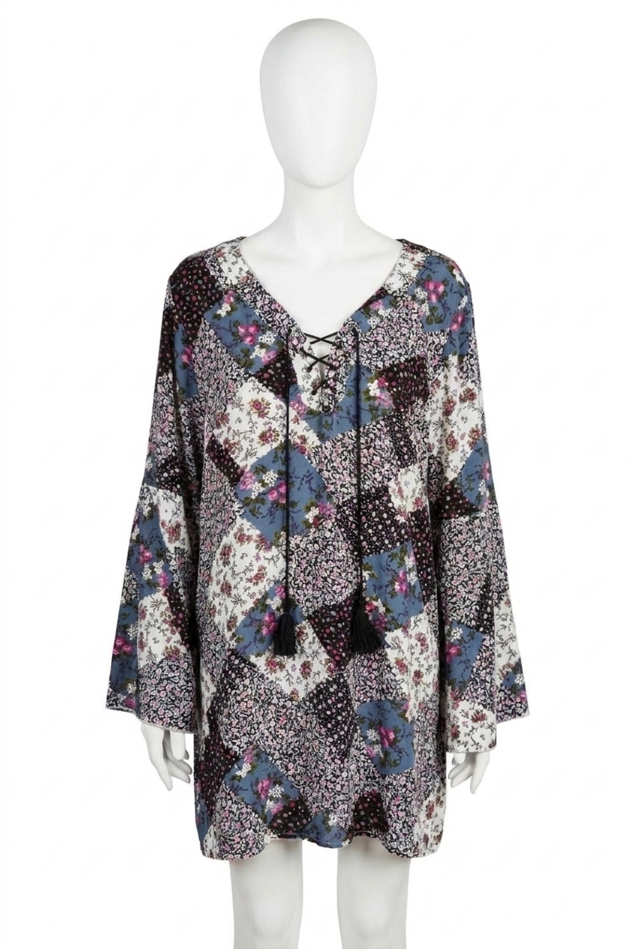 NEW VELZERA floral patchwork print mini dress in grey